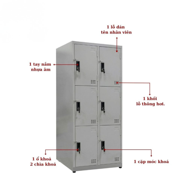 tủ sắt locker 6 ngăn 2 cột